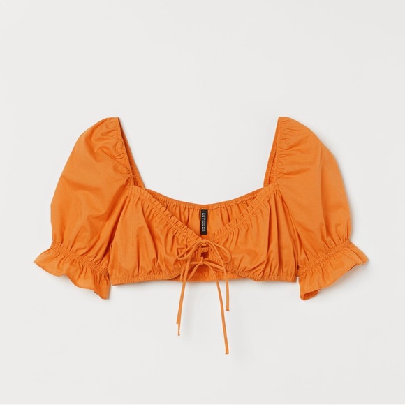 Orange Puff Sleeved Crop Top - H&M - Picture 1 of 2